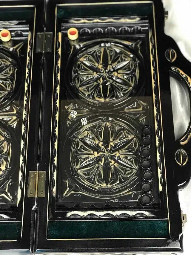 Wooden backgammon with glass board, , with a handle, 50×23×10 cm, art. 192333 Gift-ready