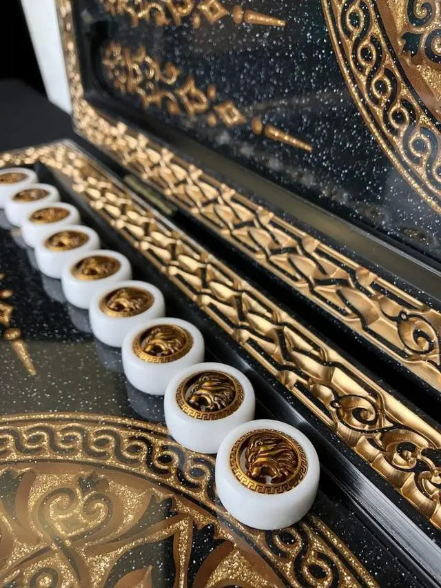 Jeu de damiers en pierre acrylique "Lion", 25 mm, art. 802812