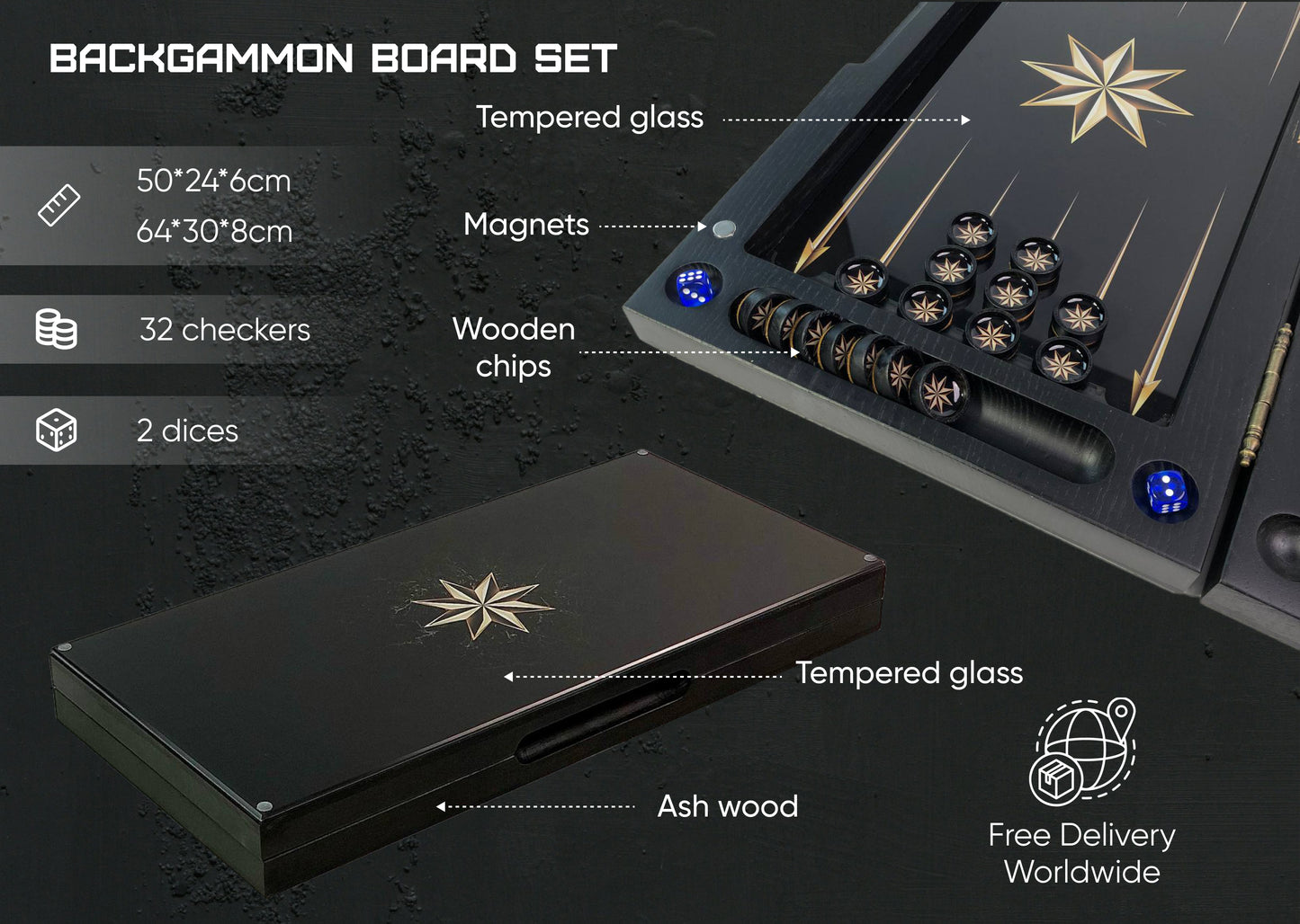 Customizable Glass&Wood Backgammon Set – Your Exclusive Board & Chips with Free Shipping