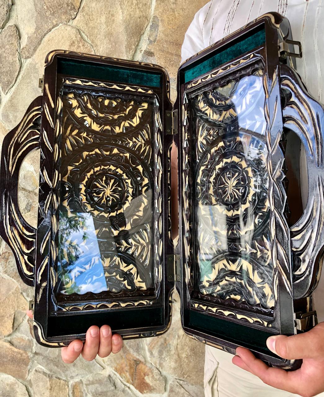 Exclusive wooden backgammon with glass board, 50*23*8 cm, art.192334 Gift-ready