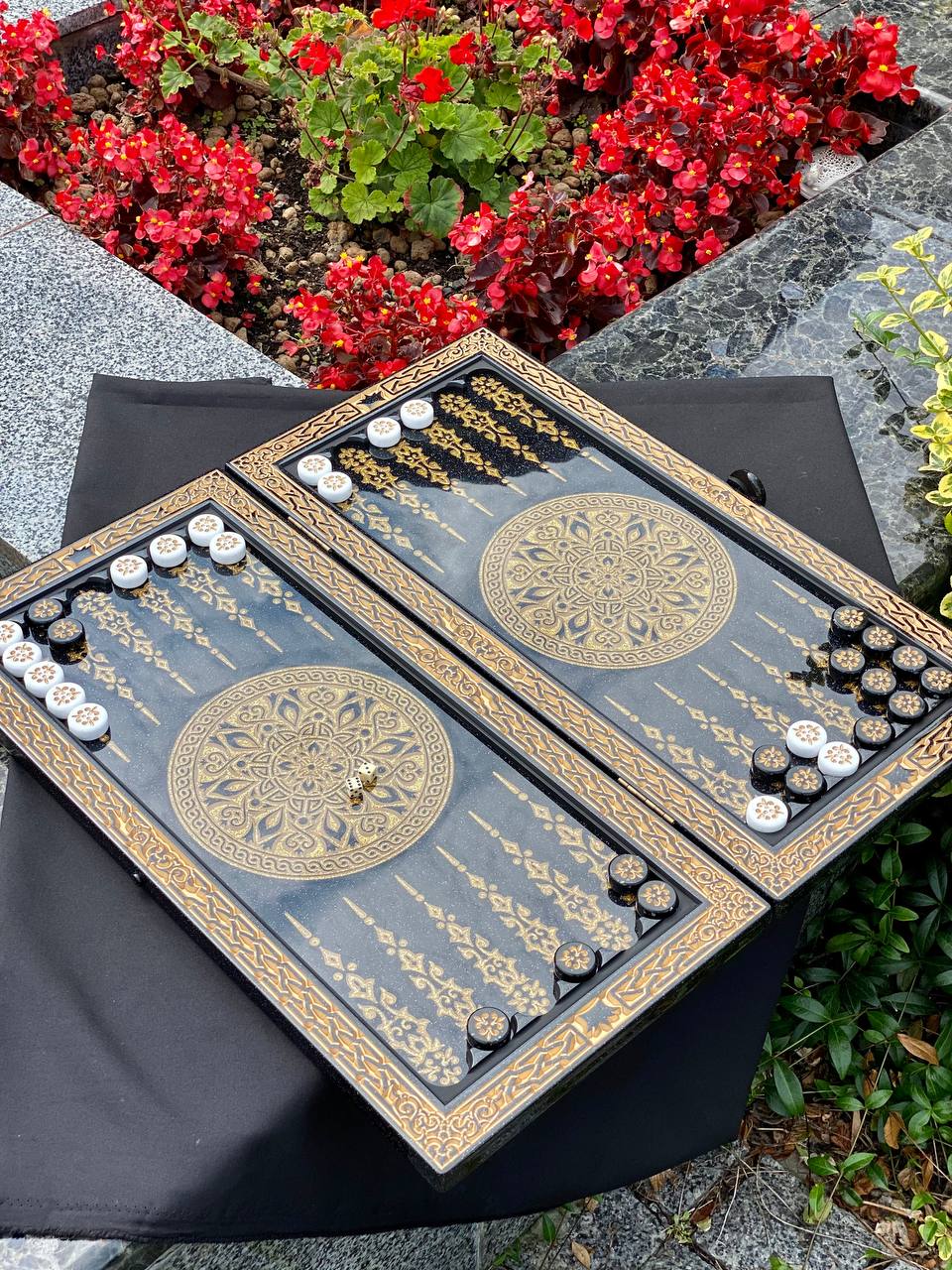 Regal Acrylic Stone Backgammon Set "Golden Lion" – Luxury Carved Game with Free Worldwide Shipping