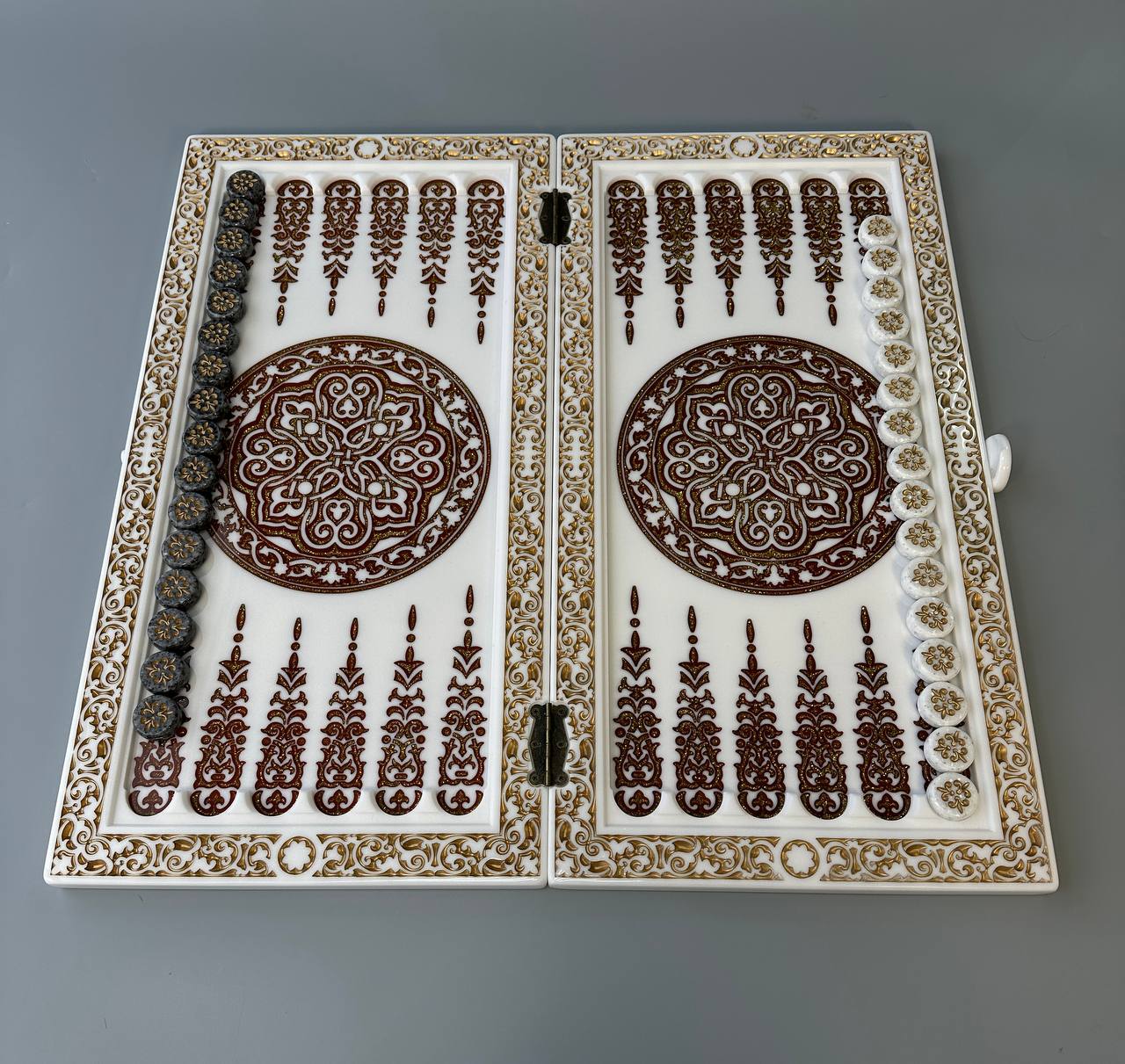 Luxury white acrylic stone chess set, chess board made of stone, limited, backgammon set, marble chess set