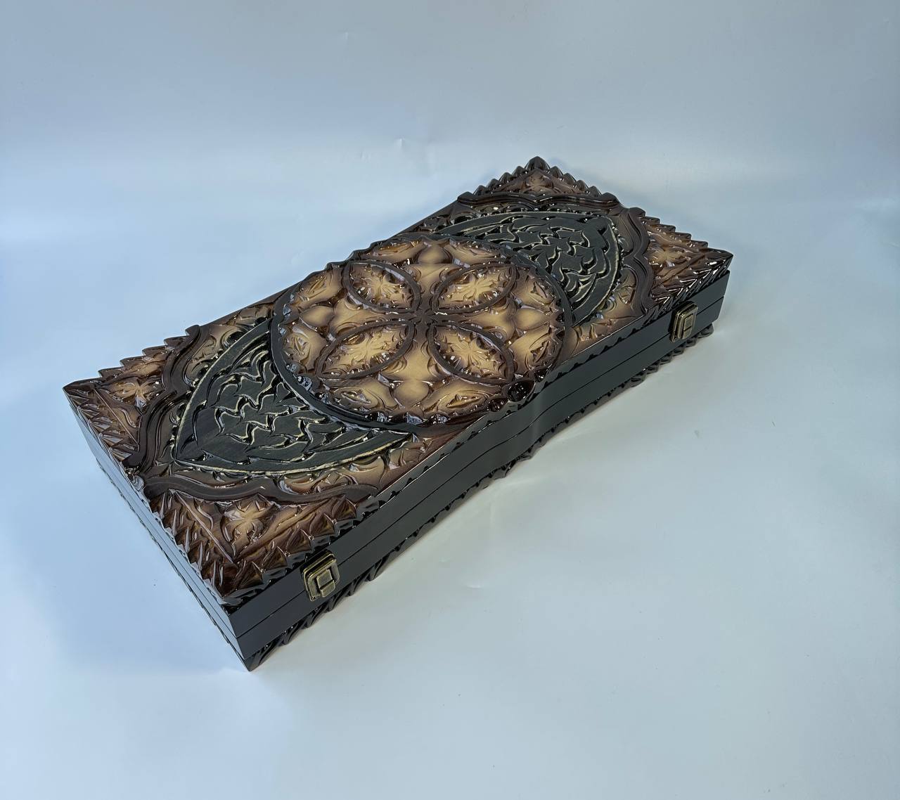 Backgammon en bois avec plateau en verre, jeu de backgammon en bois sculpté, cadeau pour lui, jeu de backgammon sculpté