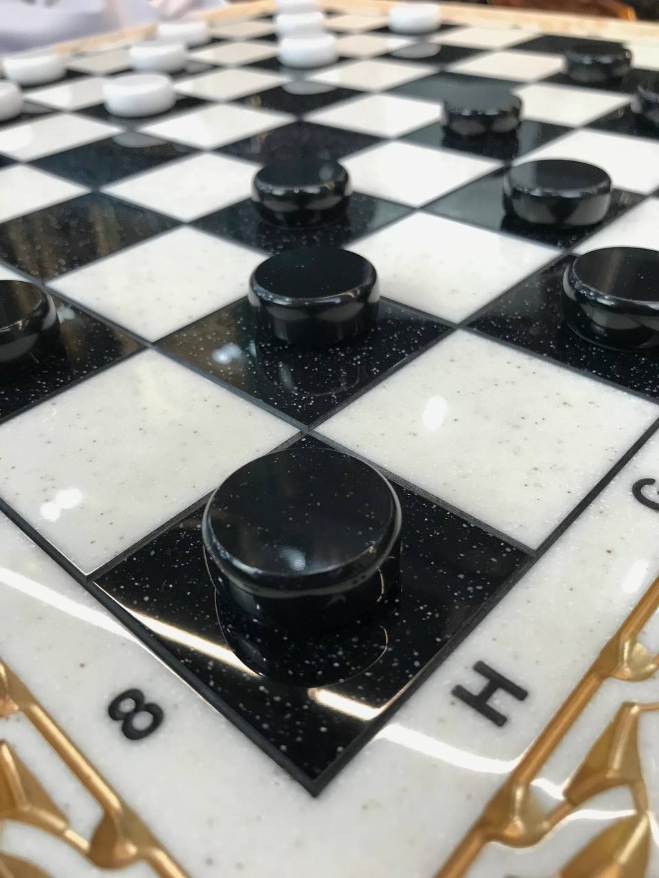Set of acrylic stone checkers pieces 27 mm, chips for backgammon and checkers game. Personalization.