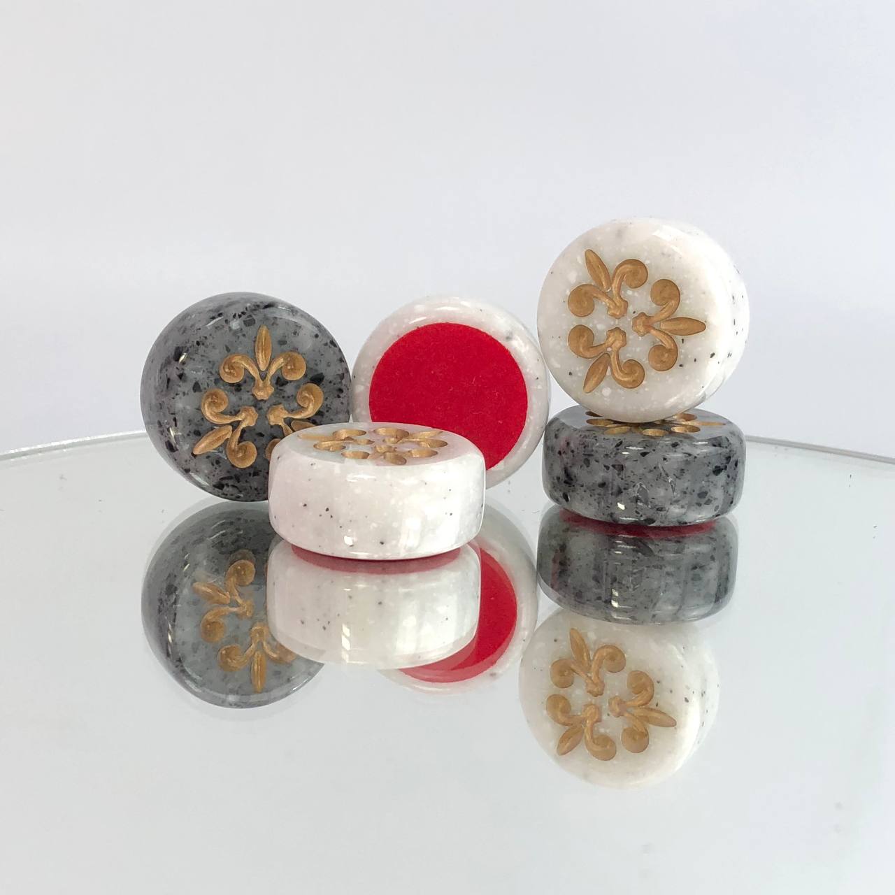 Set of acrylic stone checkers pieces 27 mm, chips for backgammon, checkers game.