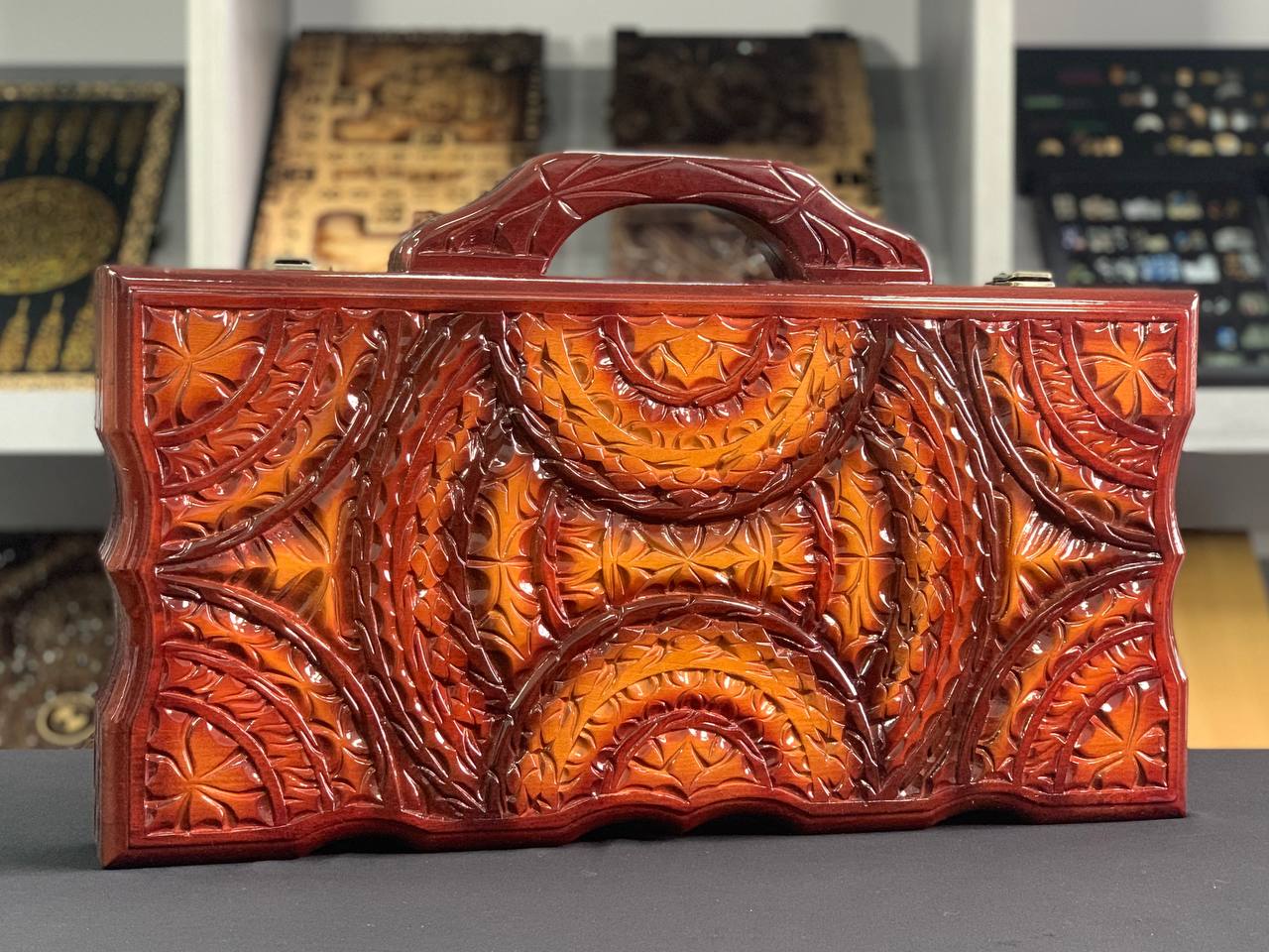 Exclusive wooden backgammon with glass board. Hand-Carved board for backgammon game. A valuable gift for the dearest ones. Gift-ready