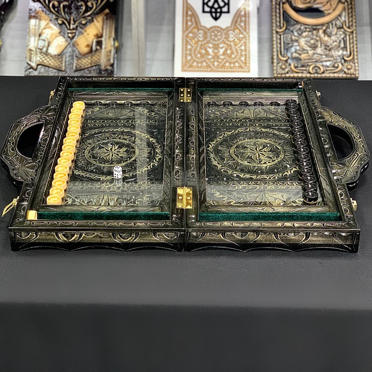 Luxurious Wooden Backgammon Set with Glass Play Area (58×28×10 cm, Art. 192345) Gift-ready