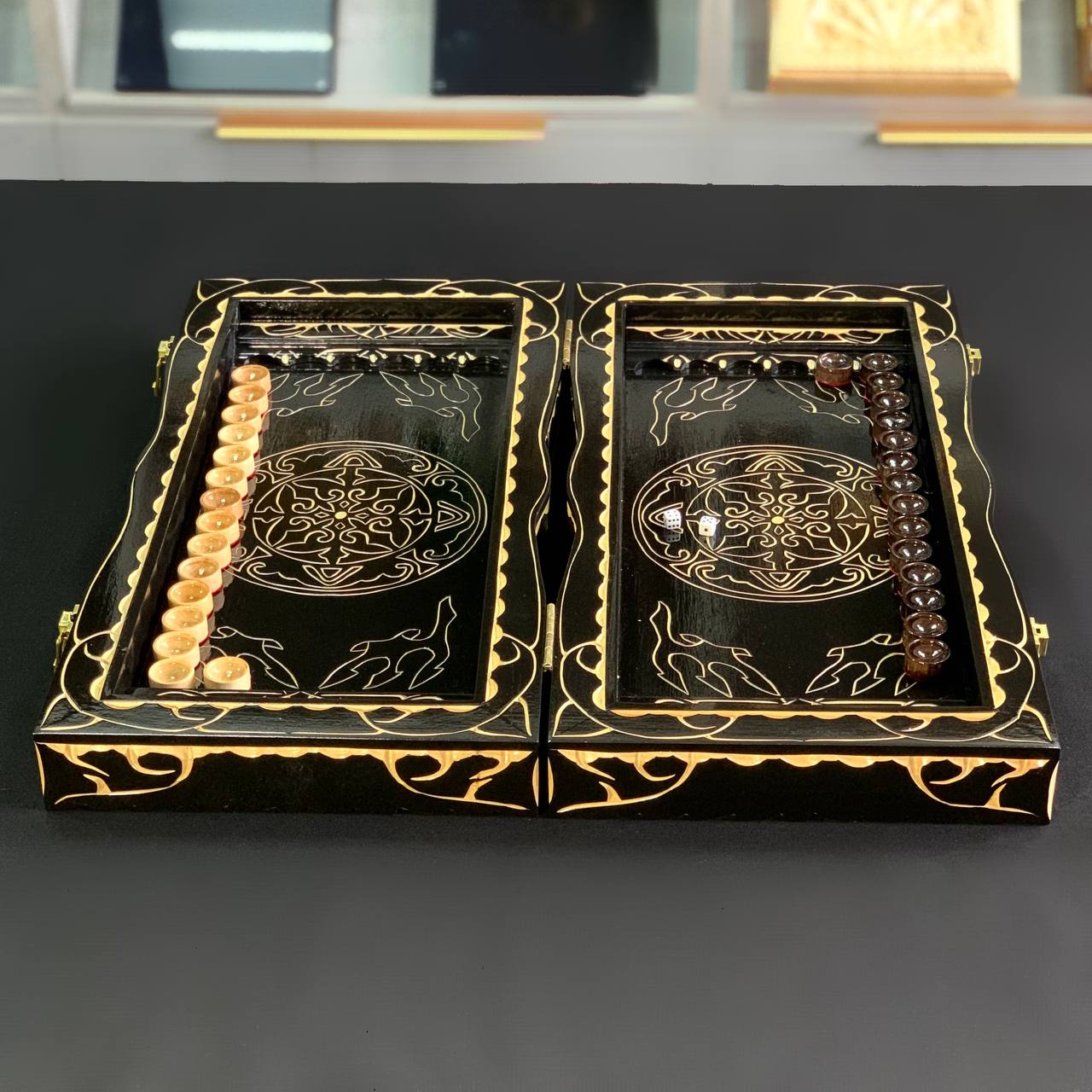 Handmade carved wooden backgammon board set 52*26cm, Gift-ready.