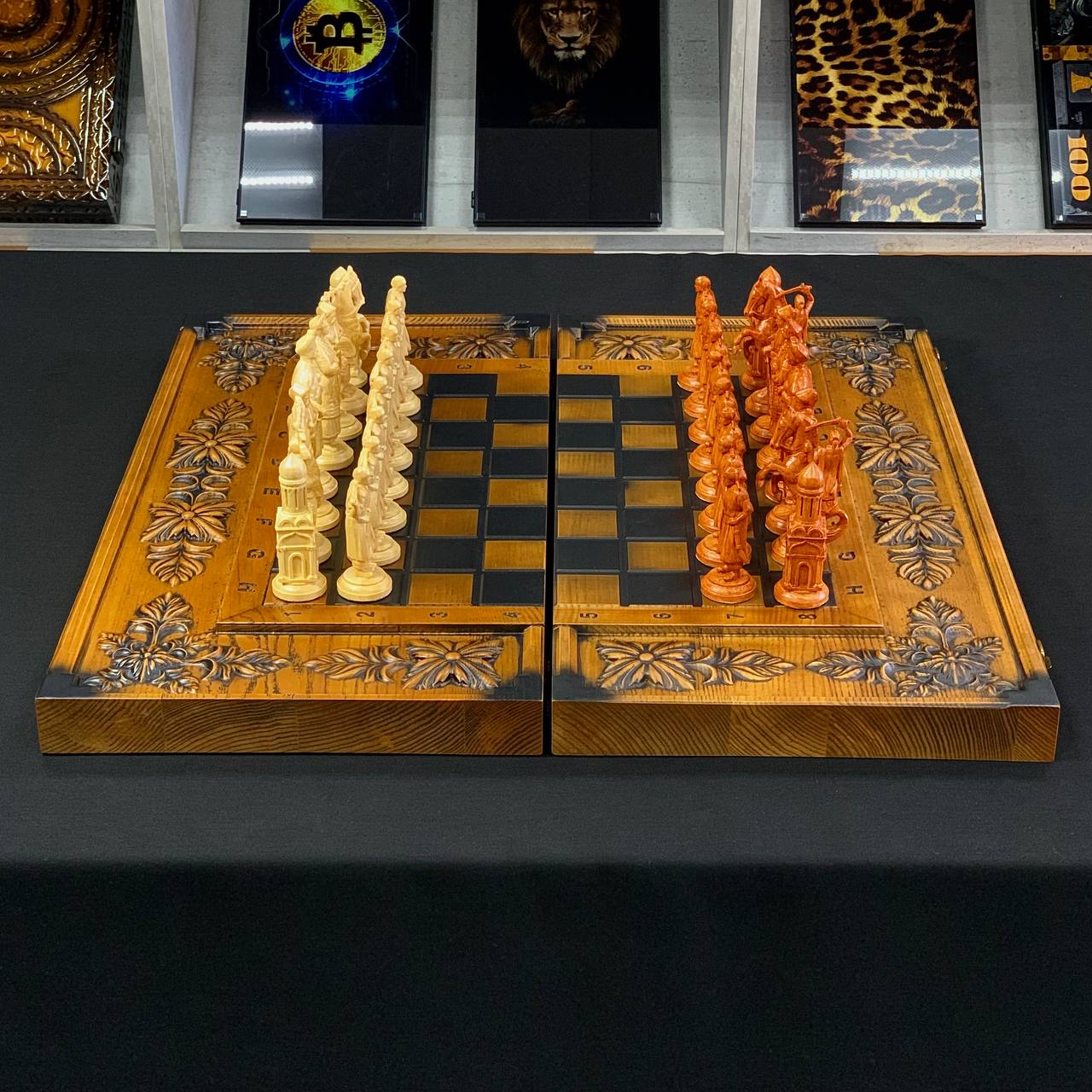 Schachspiel aus Holz mit luxuriösem Design, 3 in 1 (Schach, Dame und Backgammon) 68×32 cm. Geschenkfertig