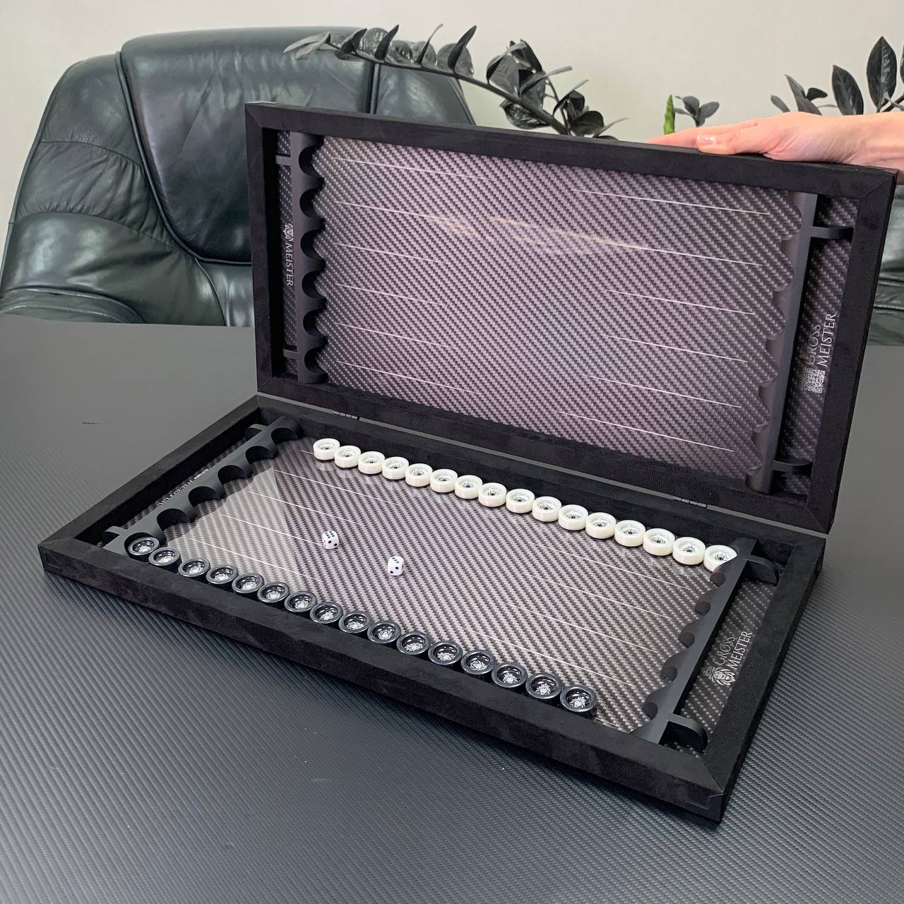Handmade Classic Metal and Carbon Backgammon Set 60*30cm, Gift-ready VIP