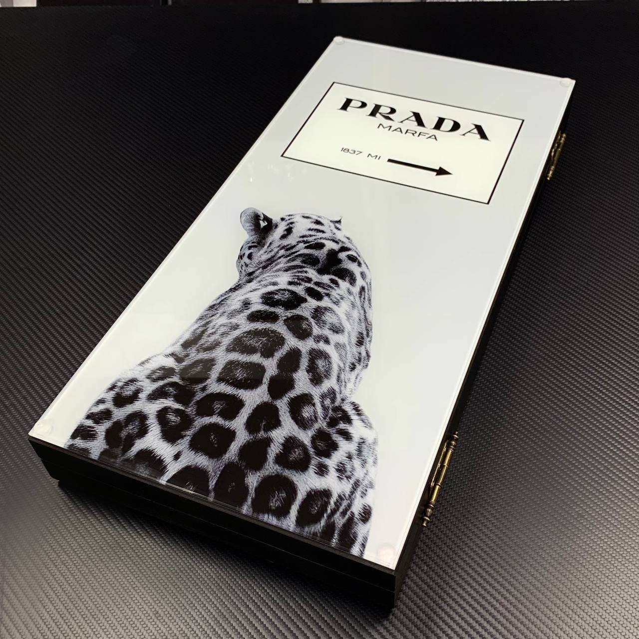 Exclusive Glass&Wood Backgammon with Prada brand. Gift-ready 2 sizes