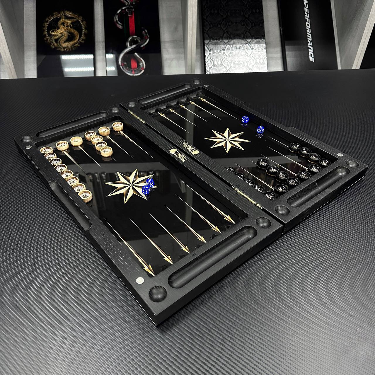 Exclusive Glass&Wood Backgammon with Star. Gift-ready and Customized