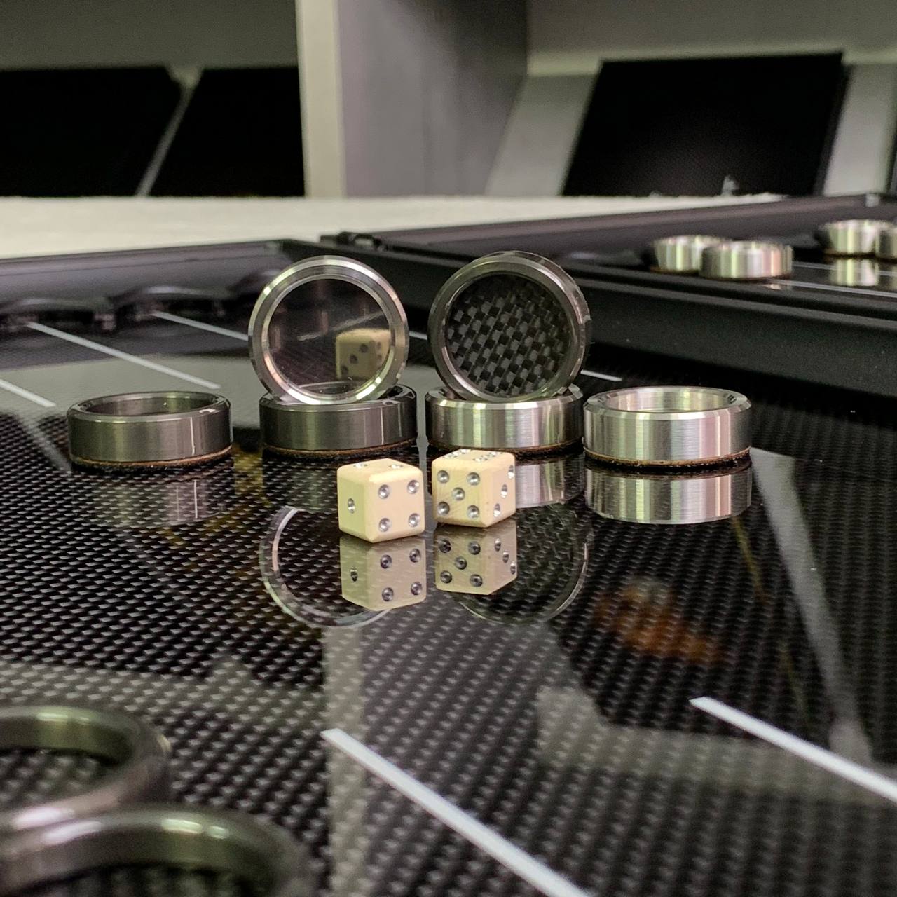 Luxury Carbon Backgammon Set in Aluminum Basis, 61*26.5cm, Gift-ready