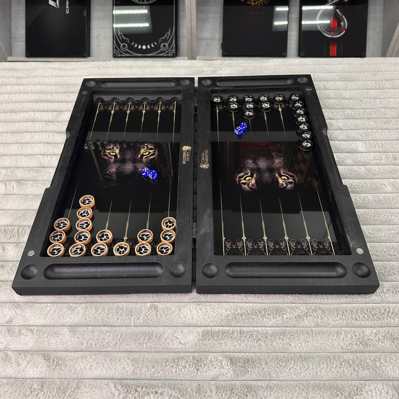 Luxury Glass&Wood Backgammon Set with Gold Scorpion and Panther Customized and Gift-ready