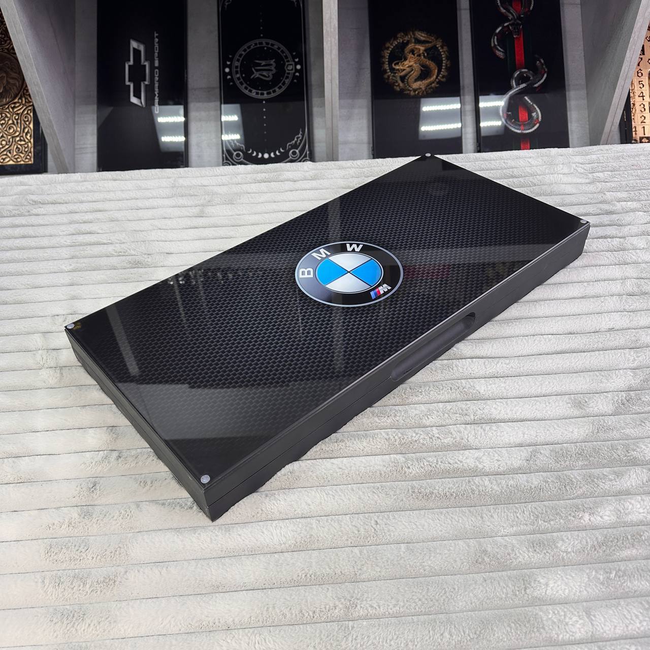 Luxury Glass&Wood Backgammon Set with VIP Car Brand, Customized and Gift-ready