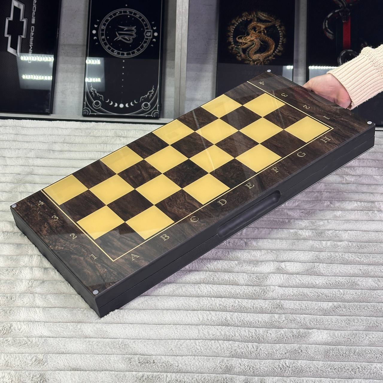 Glass Chess and Backgammon Set 3 in 1 in Wooden Frame, 2 sizes, A Customized Gift-ready Board Game