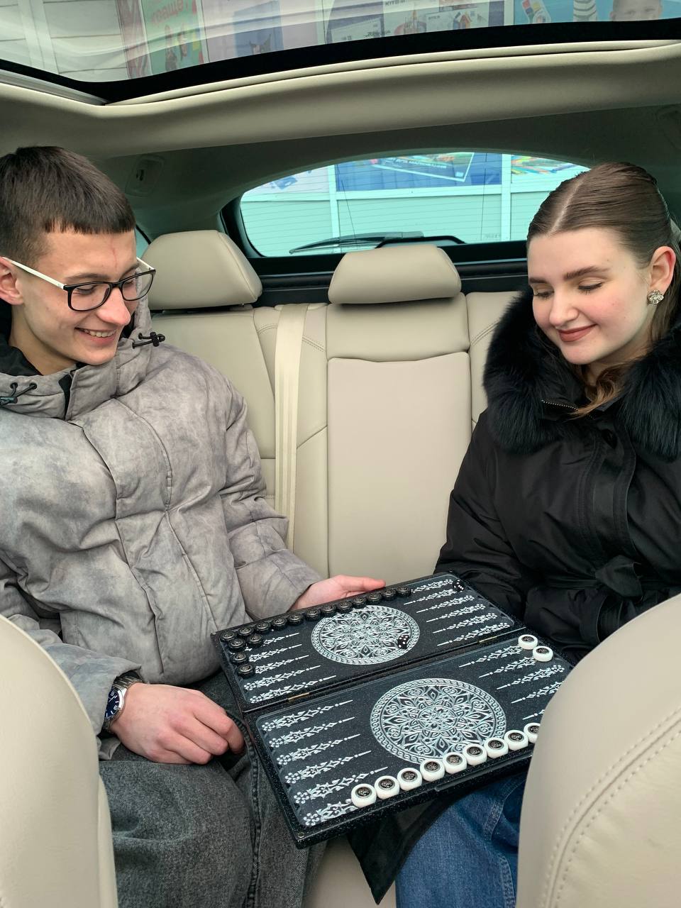 Luxury black acrylic stone backgammon "Silver Lion" 37*19cm, Light version, stone board Gift-ready