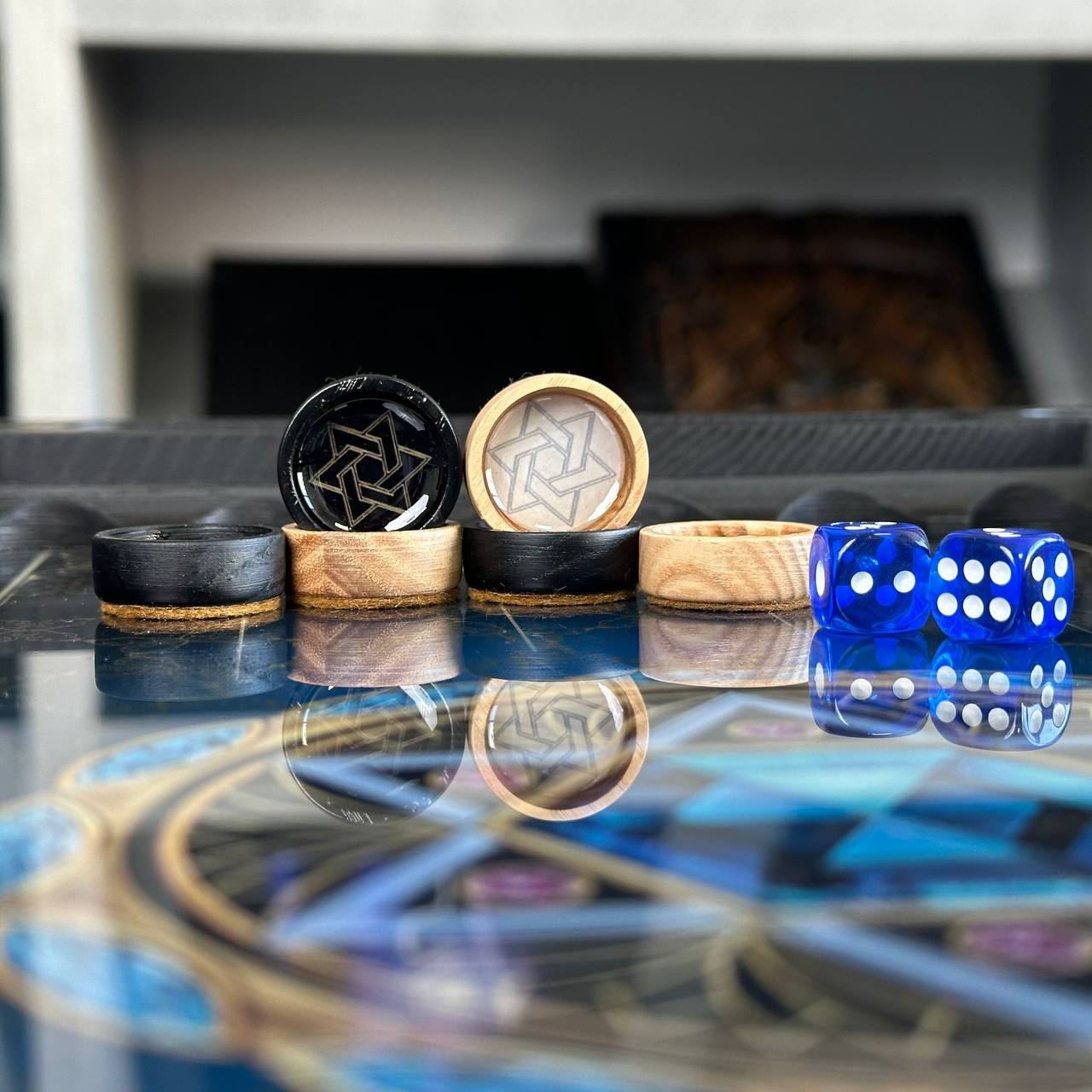 Glass&Wood Backgammon Set with Star of David, Customization and Gift-ready