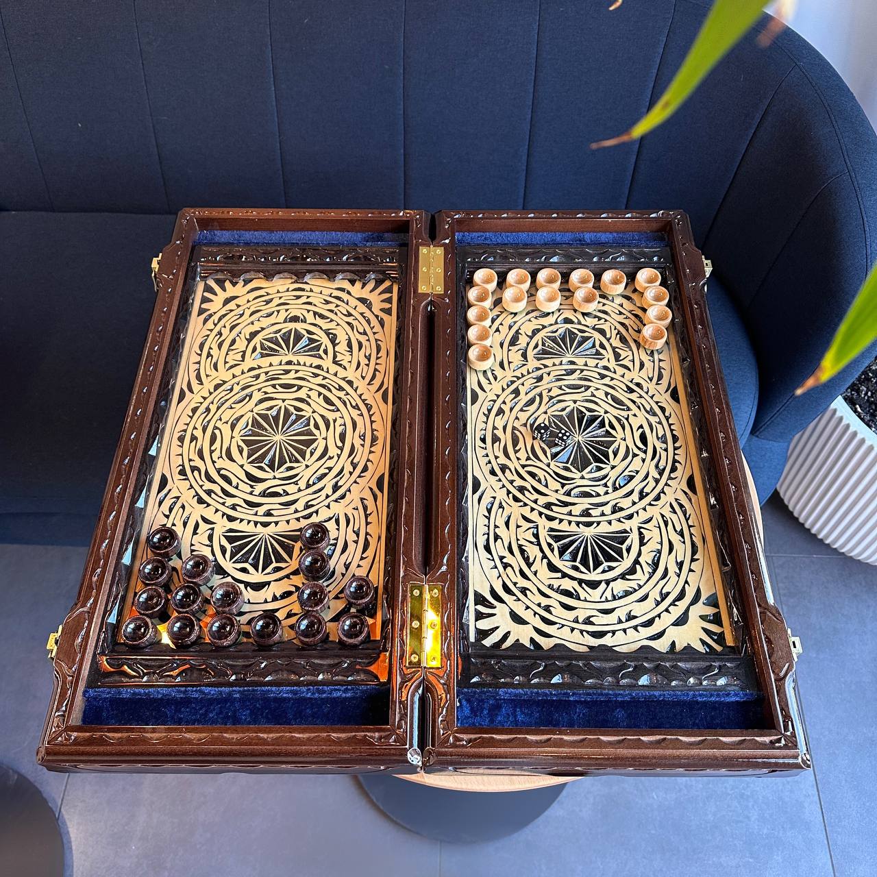 Exclusive wooden backgammon with glass board 58x28cm Gift-ready Handcarved board set