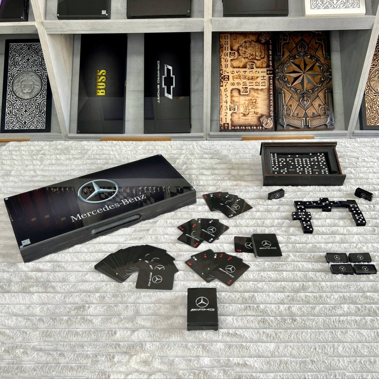 Exclusive Mercedes-Inspired Backgammon & Domino & Playing Cards Gift Set. Gift-ready for Free Worldwide Shipping