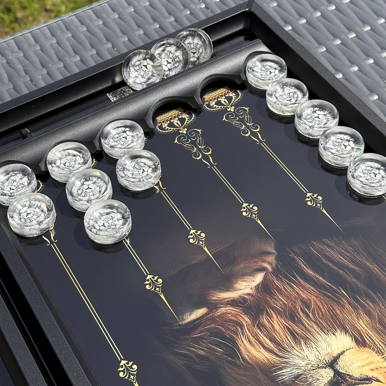 Exquisites Glas-Backgammon "Löwe" - 61×27 cm, Art. 250058. Individuell gestaltet. Geschenkfertig | Kostenloser Versand weltweit