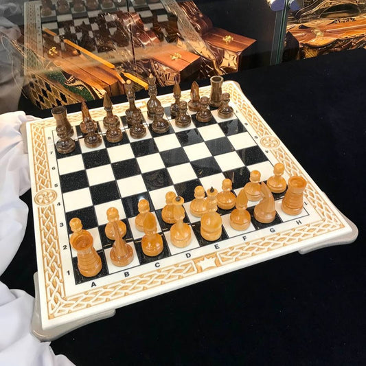 Luxury white acrylic stone chess set 40x40cm, marble chess board