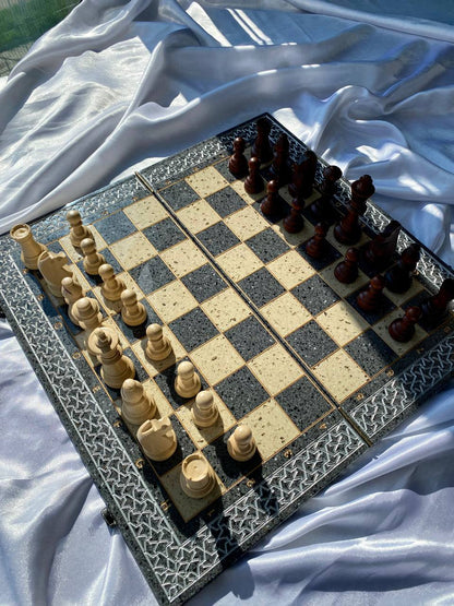 Luxury  grey acrylic stone chess set 47×23 cm,  stone chess board, limited