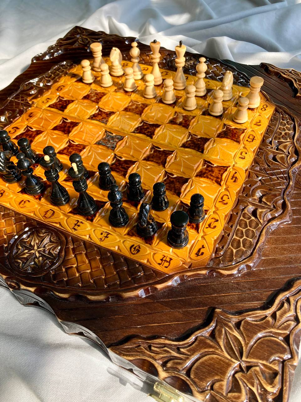 Wooden chess set with glass  board for backgammon, chess board, gift for boss, limited