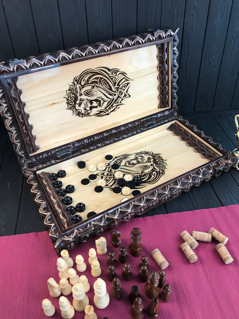 Exclusive wooden chess set, wooden board for backgammon