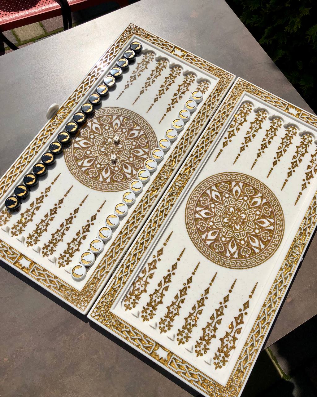 Luxury White Acrylic Stone Backgammon Set – "Wolf" Design – 58×28 cm | Gift-ready | Free Global Delivery