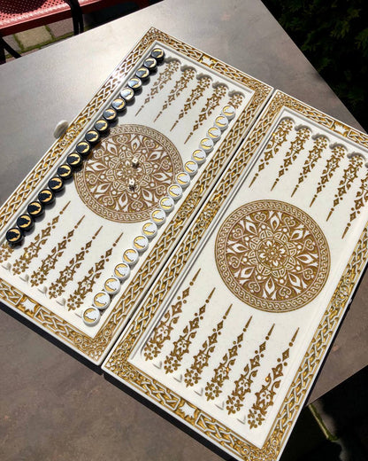 Luxury White Acrylic Stone Backgammon Set – "Wolf" Design – 58×28 cm | Gift-ready | Free Global Delivery