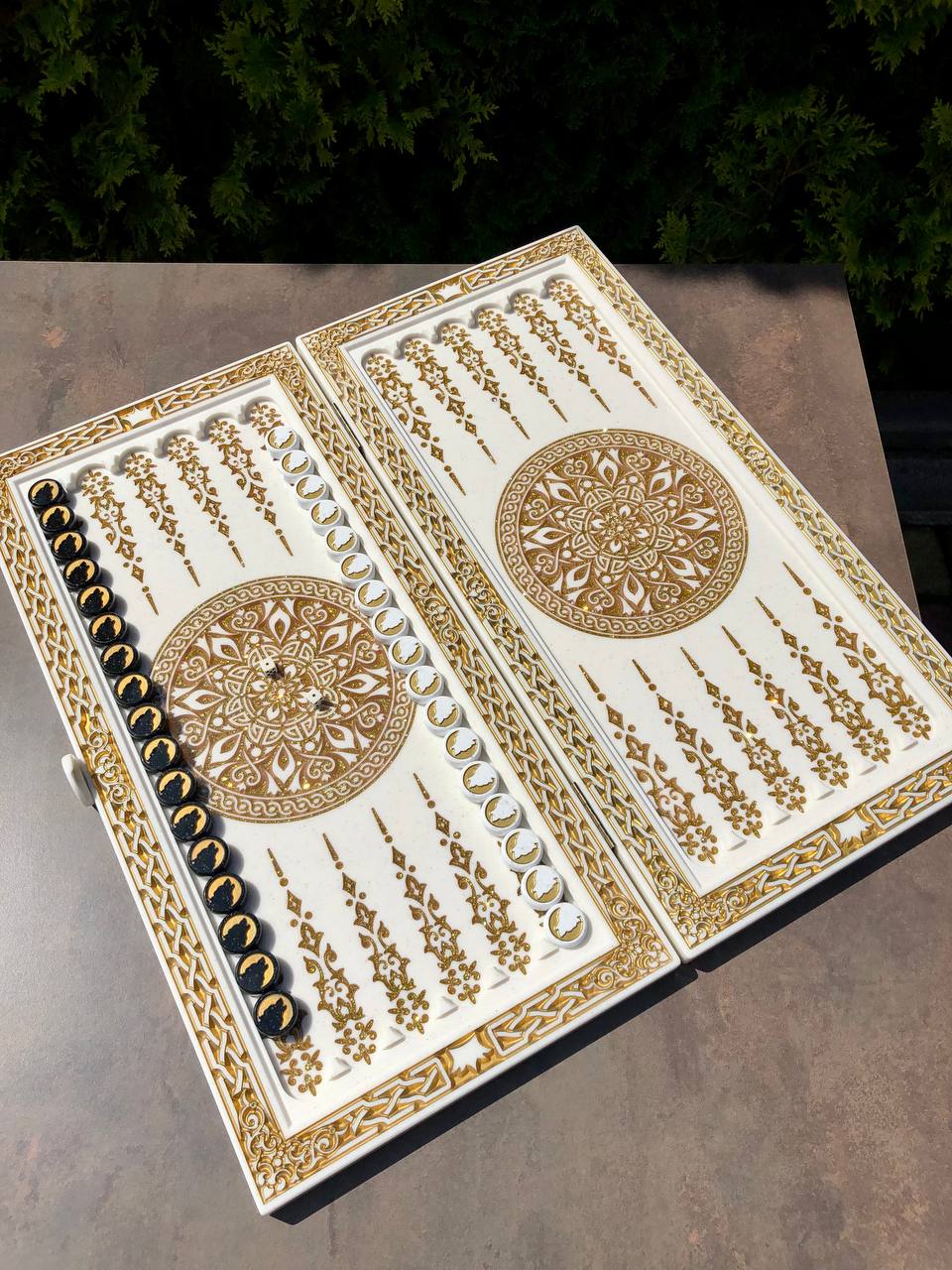 Luxury White Acrylic Stone Backgammon Set – "Wolf" Design – 58×28 cm | Gift-ready | Free Global Delivery