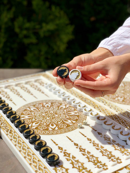 Luxury White Acrylic Stone Backgammon Set – "Wolf" Design – 58×28 cm | Gift-ready | Free Global Delivery