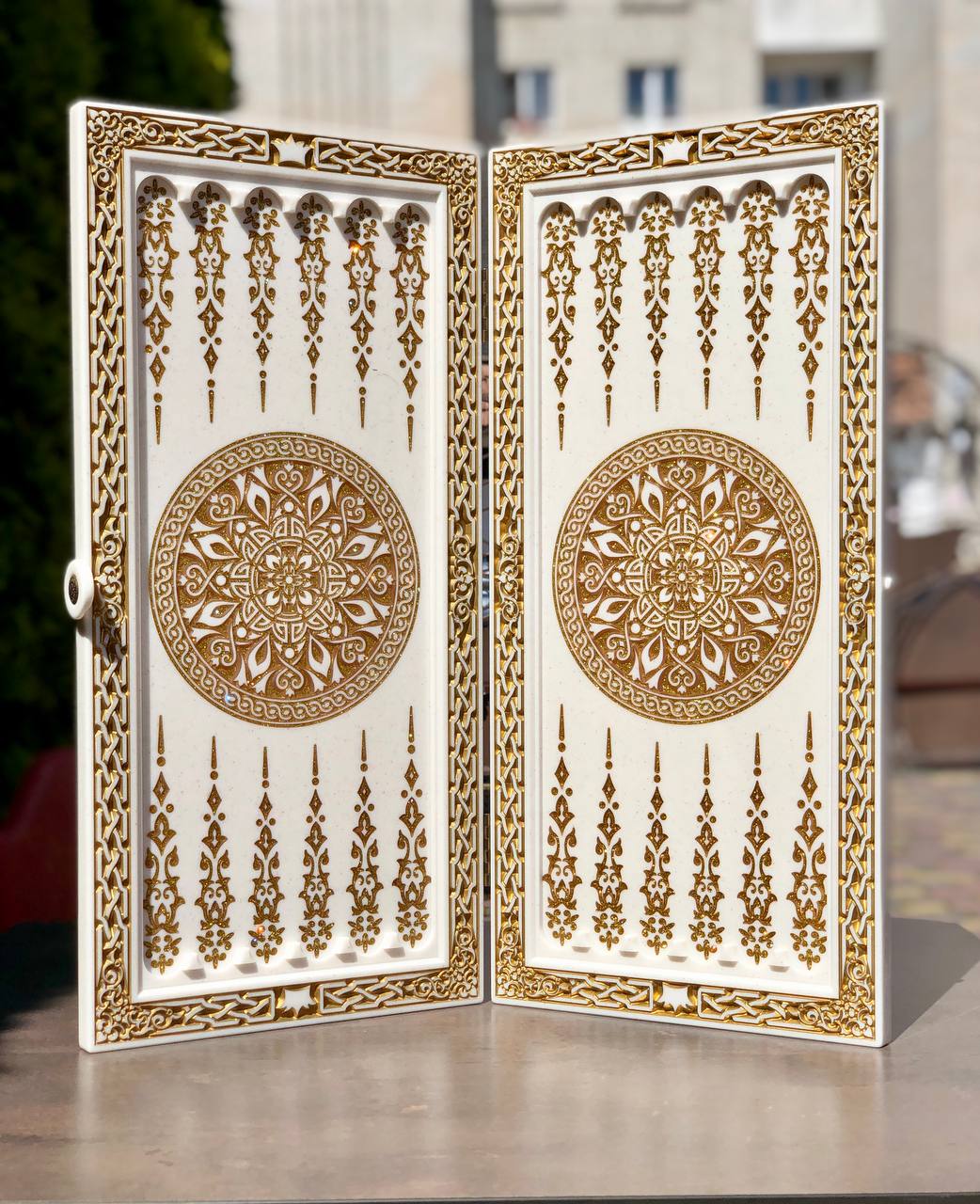 Luxury White Acrylic Stone Backgammon Set – "Wolf" Design – 58×28 cm | Gift-ready | Free Global Delivery