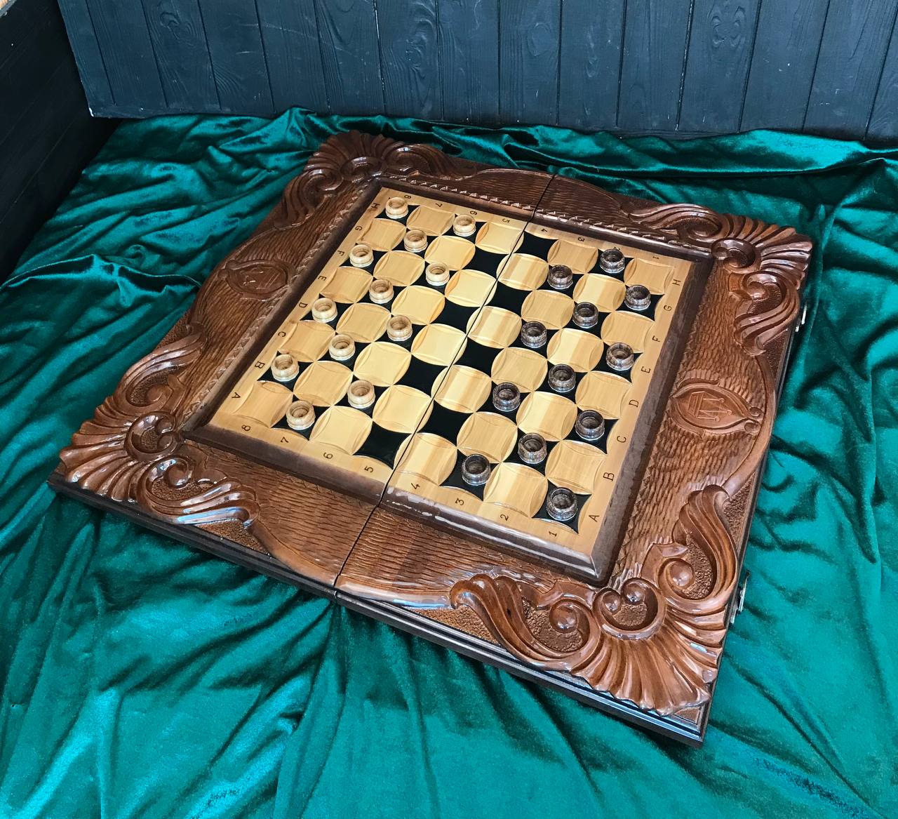 Jeu d'échecs 3 en 1 en bois fait main, 60×30×9 cm, art. 191037