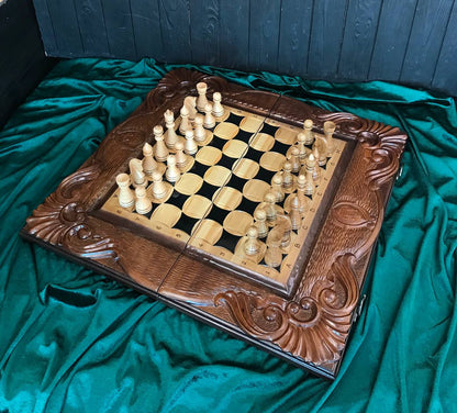 Jeu d'échecs 3 en 1 en bois fait main, 60×30×9 cm, art. 191037