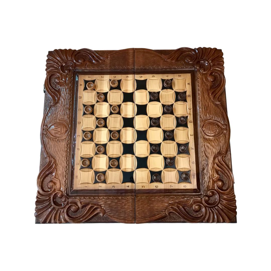 Jeu d'échecs 3 en 1 en bois fait main, 60×30×9 cm, art. 191037