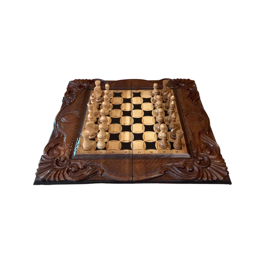 Jeu d'échecs 3 en 1 en bois fait main, 60×30×9 cm, art. 191037