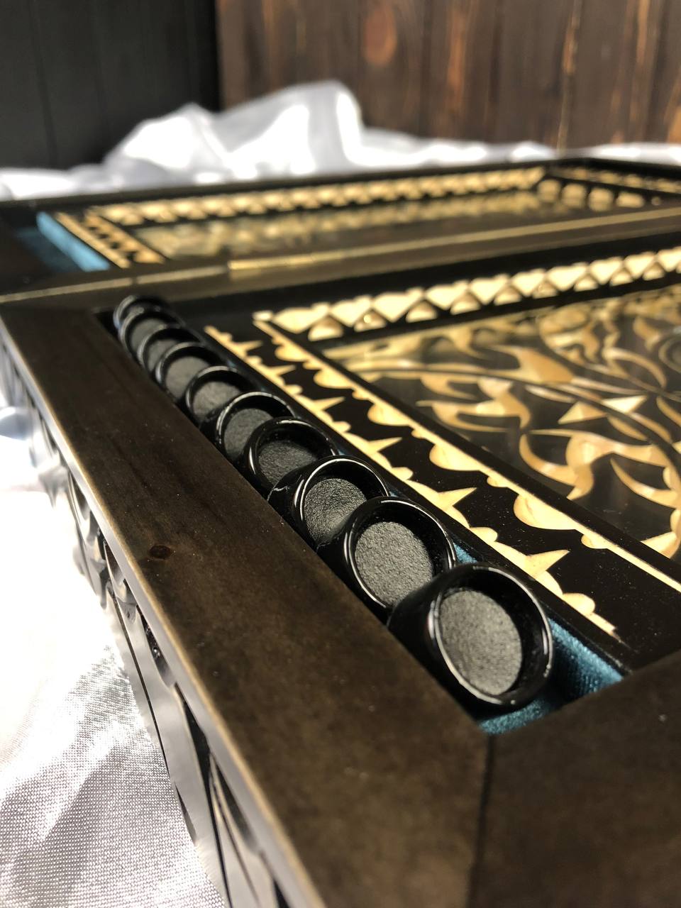 Backgammon de madera, hecho a mano con mango, con tablero de cristal, 50*23*10cm, art.192306