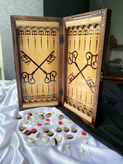 Handgefertigtes Holz-Backgammon „Schlüssel“, 55*25cm, Art. 190358 