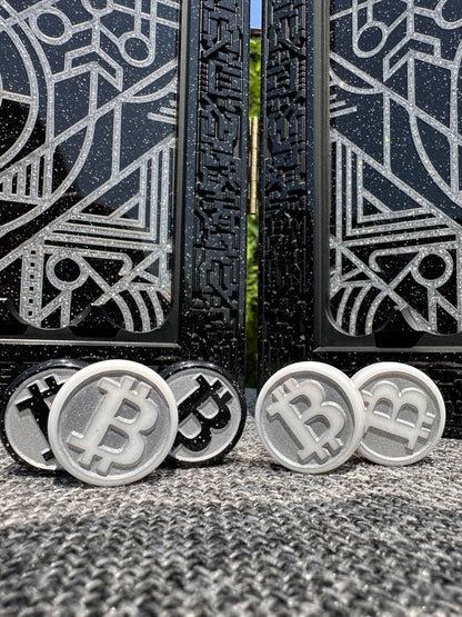 Stein-Backgammon, Bitcoin-Symbol oben, Spielbrett, Backgammon-Set, limitiert