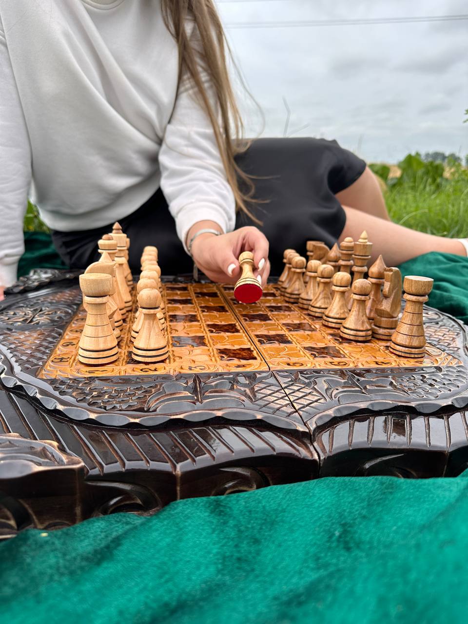 Wooden chess set with glass  board for backgammon, chess board, gift for boss, limited