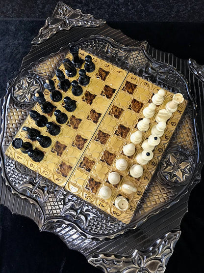 Wooden chess set with glass  board for backgammon, chess board, gift for boss, limited