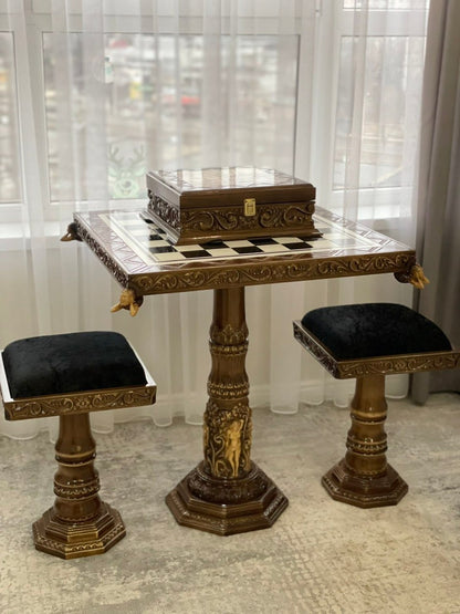 Exclusive handmade wooden chess set, chess table, luxury chess set, royal chess set, limited edition