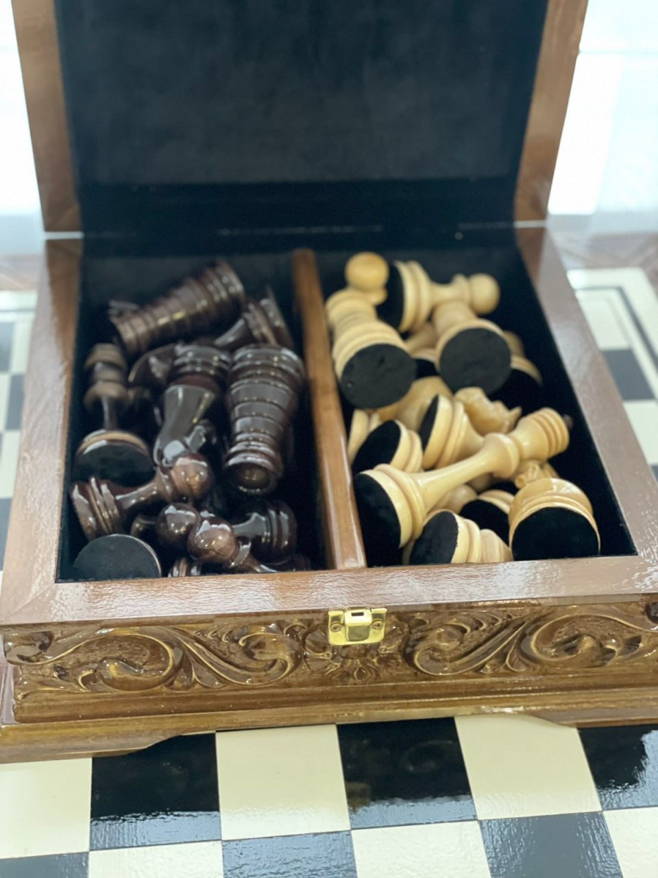 Exclusivo juego de ajedrez de madera hecho a mano, mesa de ajedrez, juego de ajedrez de lujo, juego de ajedrez real