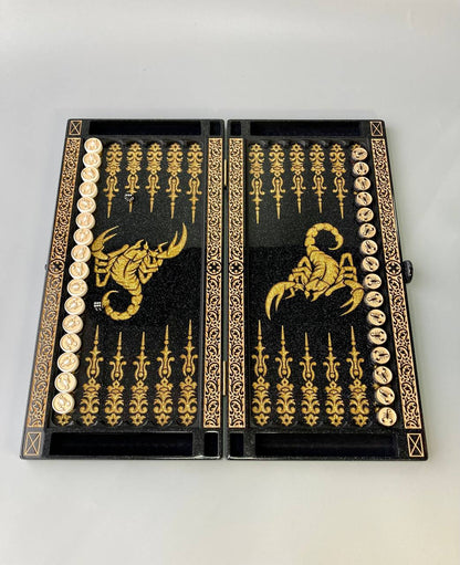 Luxury black acrylic stone backgammon "Golden Scorpion" 58×28cm, limited