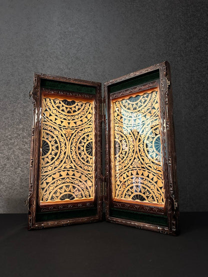 Exclusive wooden backgammon with  glass board, handmande backgammon, carved backgammon set
