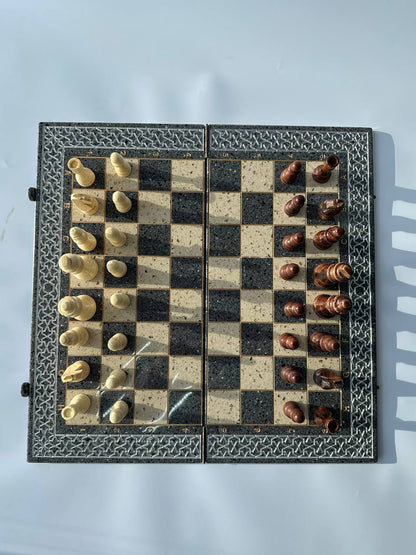 Luxury  grey acrylic stone chess set 47×23 cm,  stone chess board, limited