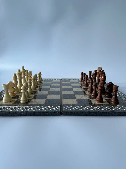 Luxury  grey acrylic stone chess set 47×23 cm,  stone chess board, limited