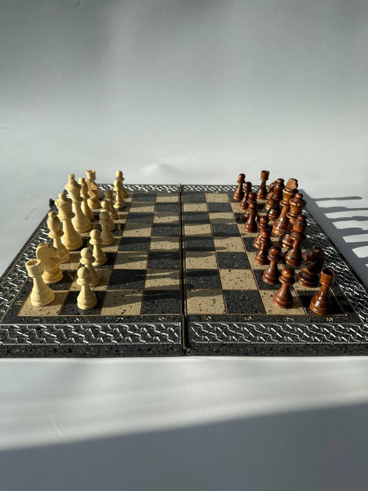 Luxury  grey acrylic stone chess set 47×23 cm,  stone chess board, limited